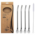 4pcs Stainless Steel Spoon Straws with Cleaning Brush I789873