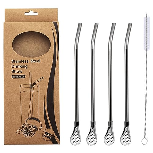 4pcs Stainless Steel Spoon Straws with Cleaning Brush I789873