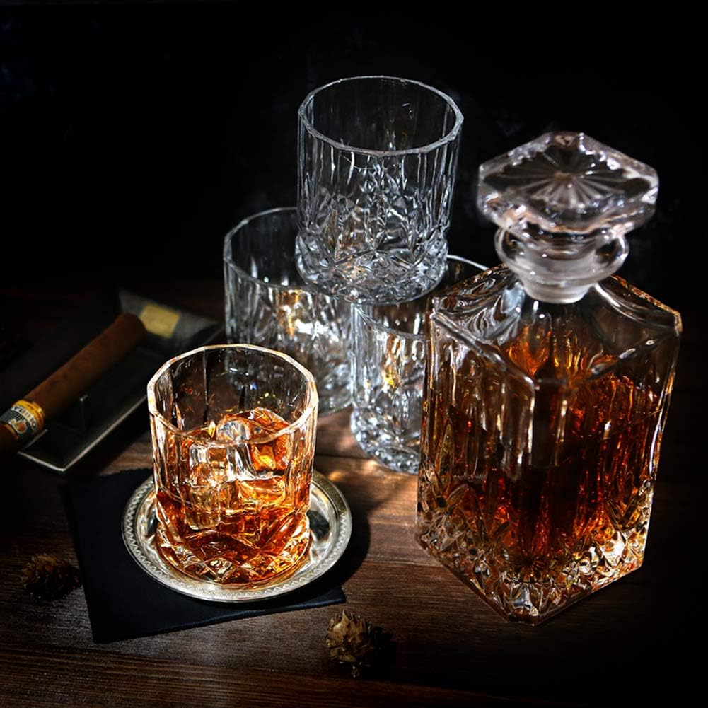 5PC Crystal Whiskey Decanter Set with 4 Glasses M2815