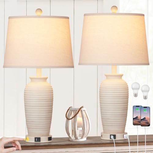 Set of 2 25" Touch Control Table Lamps with USB A+C Ports & AC Outlet U317