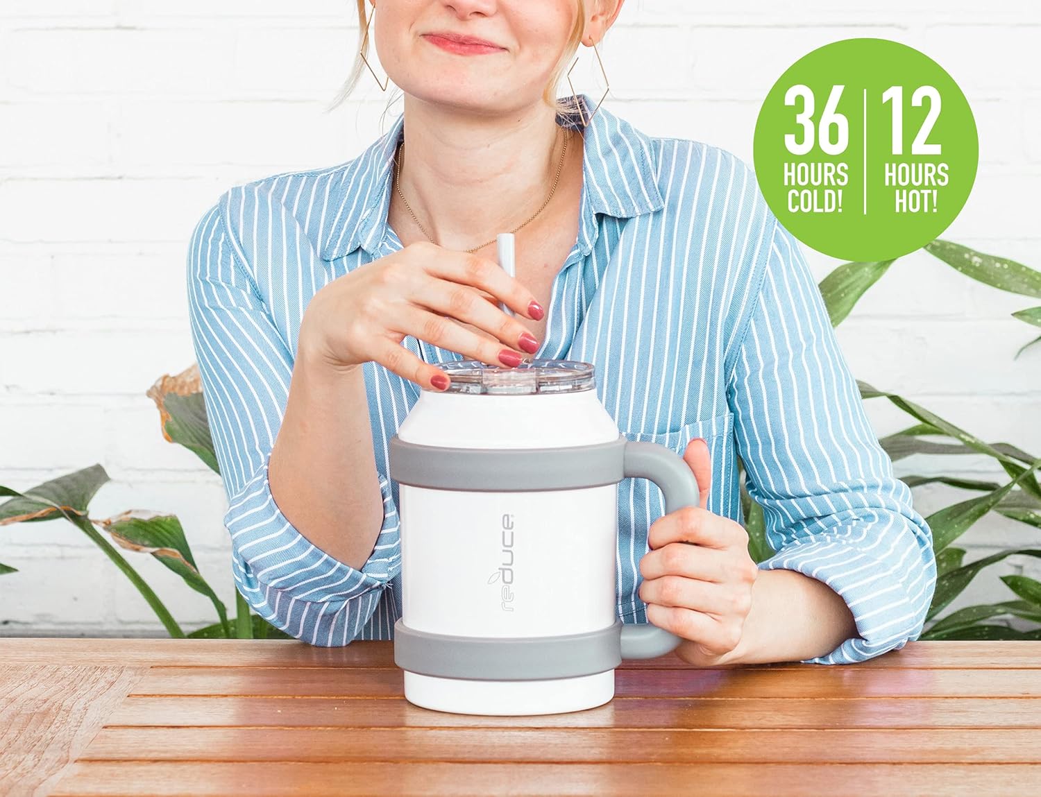 50 oz Stainless Steel Mug Tumbler with Handle and Straw K30716