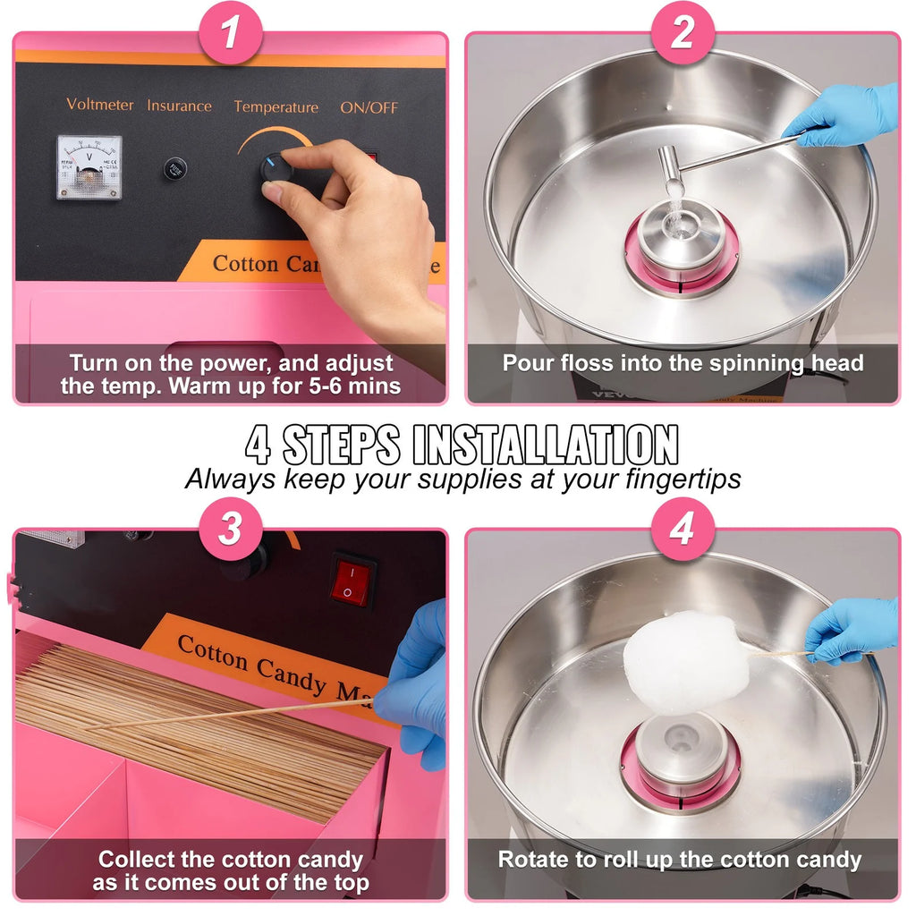 Pink 21 Inch Stainless Steel Cotton Candy Machine V689529