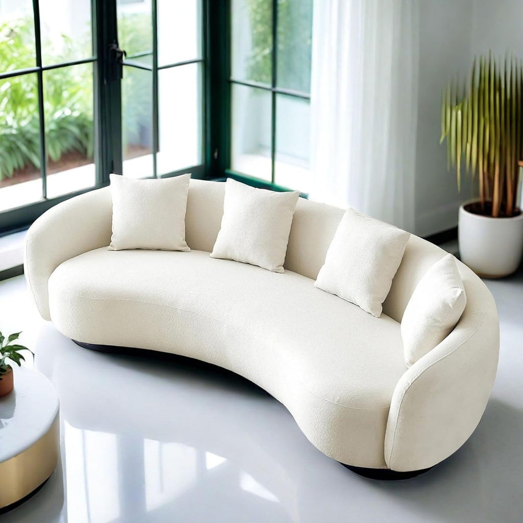 Teddy Fabric Curved Half Moon Sectional 4-Seat Sofa Couch with 4 Throw Pillows E26282