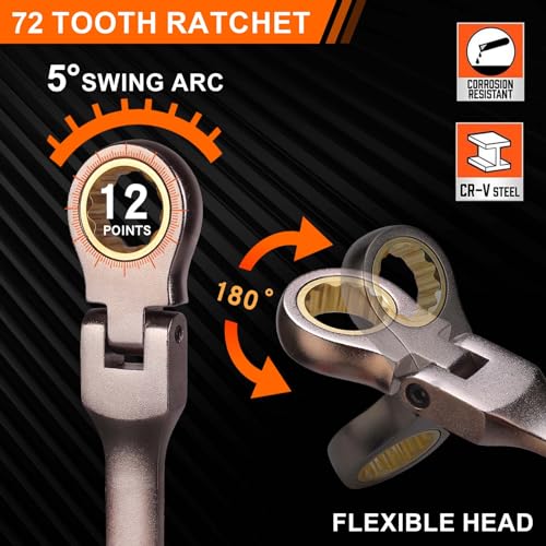 12pcs Flexible Ratchet Wrenches Set SAE 1/4” to 7/8” Y49004
