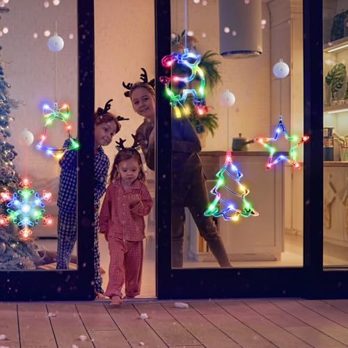 5Pack Christmas Window Lights with Timer, Battery Powered White LED Snowflake Decor C50355