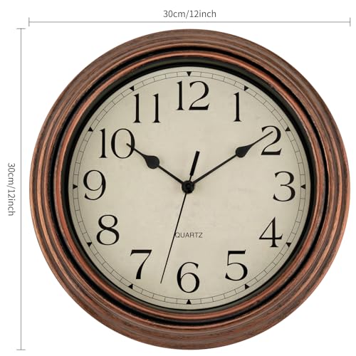 Retro Silent Non-Ticking Round Quartz Battery Operated Wall Clock 12 inch Bronze A525
