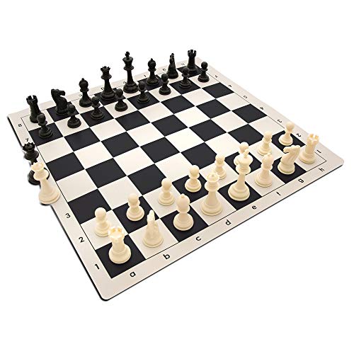 Tournament Chess Set with Filled Chess Pieces and Black Roll-Up Vinyl Chess Board E76572