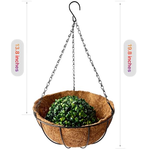 2 Sets Outdoor Artificial Flowers with 12" Hanging Basket, 24 Bunches of Faux Flowers with 2 Hanging Planters Yellow Orange A15404