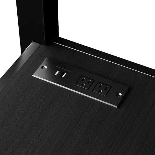 Black Full Size Metal Loft Bed with L-Shaped Desk and USB Port S44209