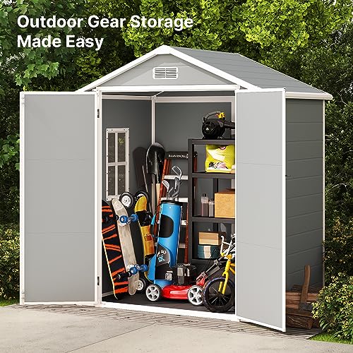 Grey & White 5x3 FT Outdoor Resin Storage Shed with Floor and Lockable Door S864