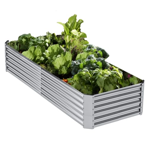 Silver 8×4×1ft Galvanized Metal Raised Garden Bed Planter Box 2PCS B95678