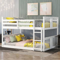 White Twin over Twin Low Bunk Bed Frame Wood Y6234