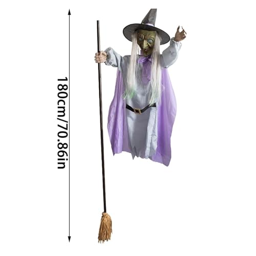 6FT Animated Flying Witch Halloween Decor with Scary Sounds and Lights A300133