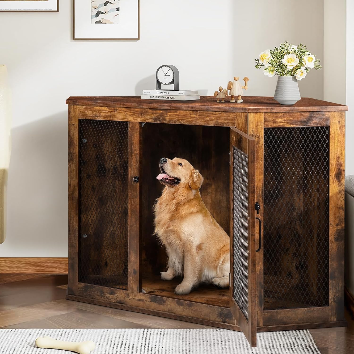 44/52inch Wooden Dog Kennel with Mesh Y701383