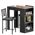 Gray Small Bar Table and Chairs Dining Set for 2 with Storage Shelves M76224