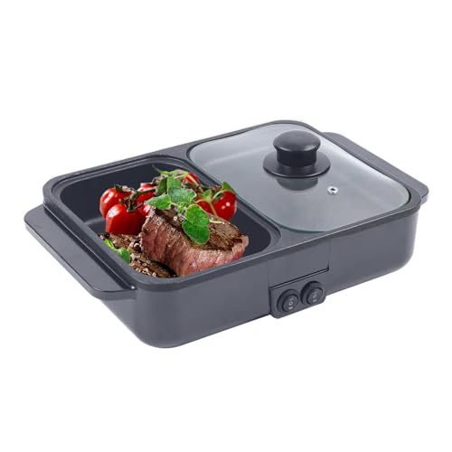 2 in 1 Portable Electric Non-Stick Hot Pot BBQ Grill Pan 110V 1200W Black Z142