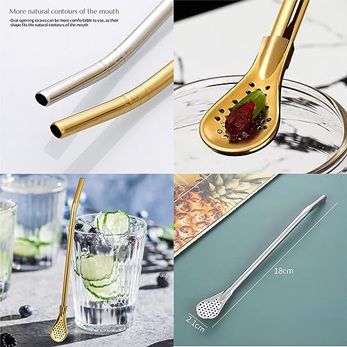 4pcs Stainless Steel Spoon Straws with Cleaning Brush I789873
