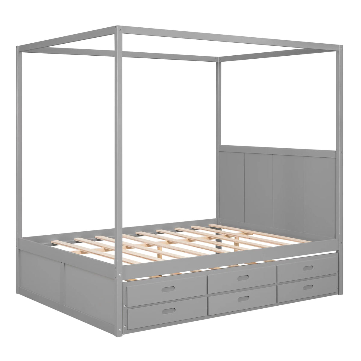 Gray Wooden Queen Platform Bed with Trundle and 3 Storage Drawers M708604