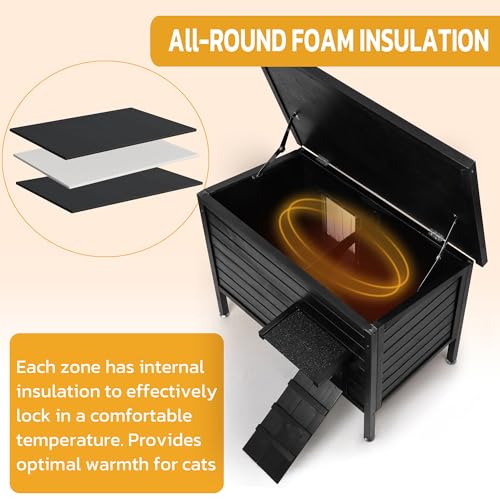 Large Size 34.2" L*21.2" W*26.7" H Insulated Wooden Cat Shelter Q458