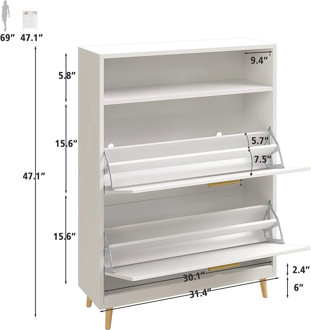 White Narrow Shoe Cabinet with 2 Flip Drawers K448817