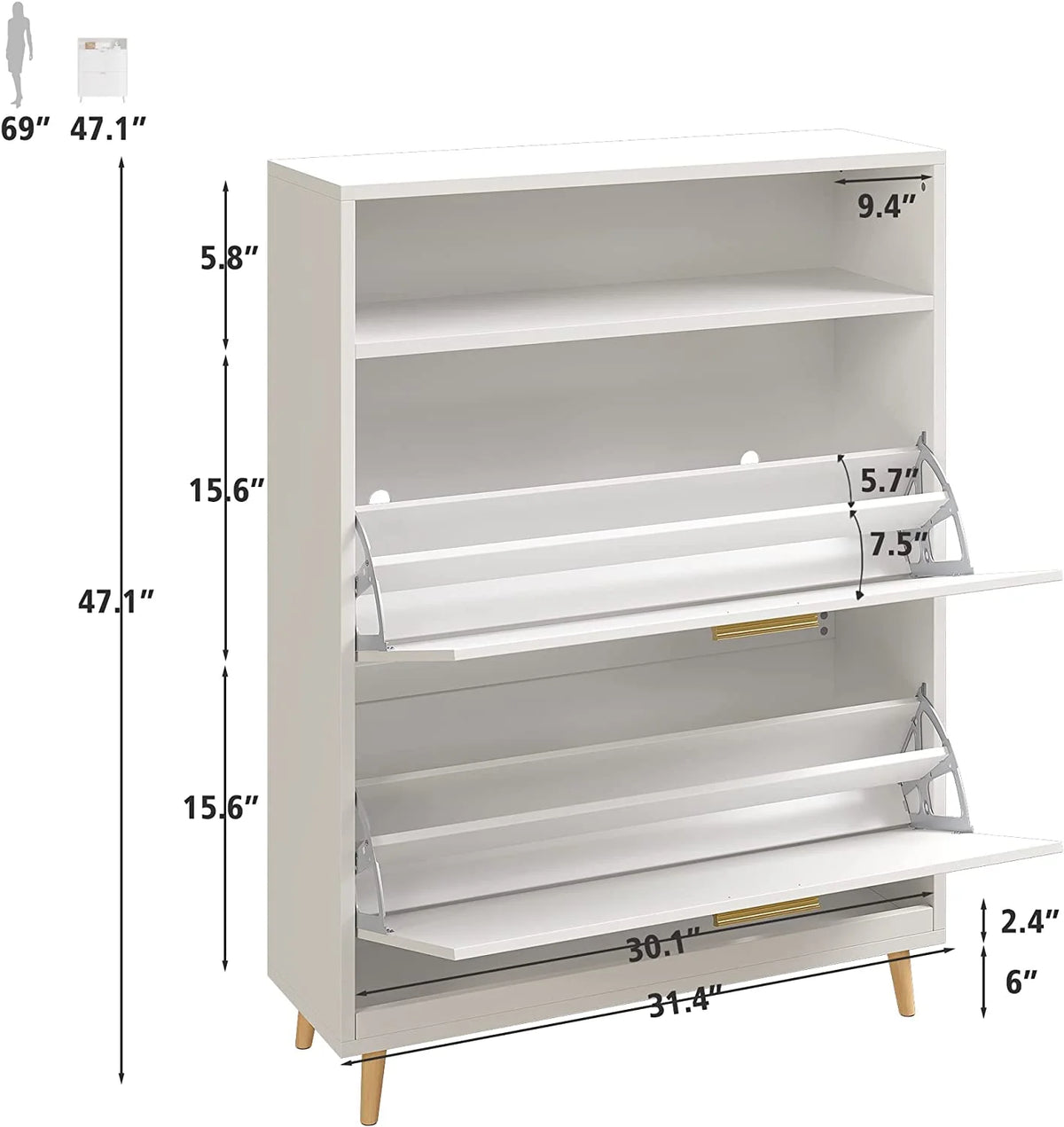 White Narrow Shoe Cabinet with 2 Flip Drawers K448817