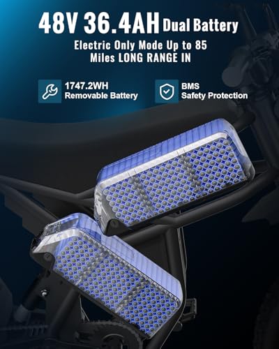 Electric Dirt Bike, 60V 3000W / 48V 2400W, Dual Battery, 25" Motorcycle Tire, Full Suspension V6445