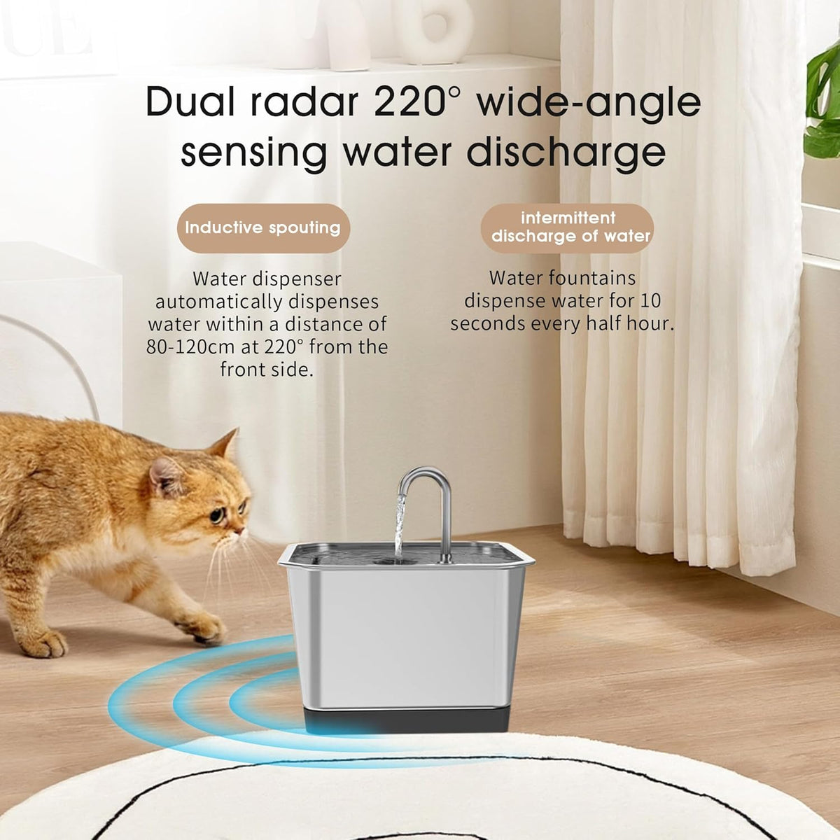 3.5L Stainless Steel Cat Water Fountain with Motion Sensor E5559