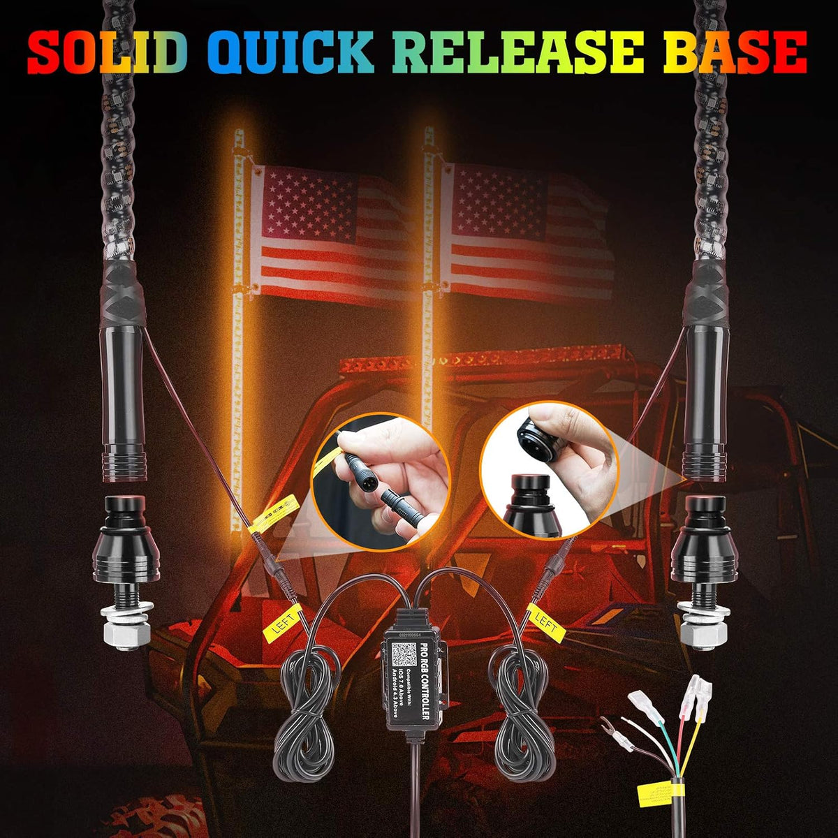 2pcs 3ft LED Whip Lights with Bluetooth L801