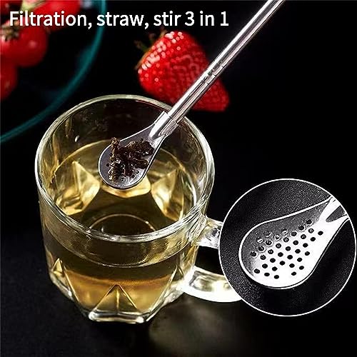 4pcs Stainless Steel Spoon Straws with Cleaning Brush I789873