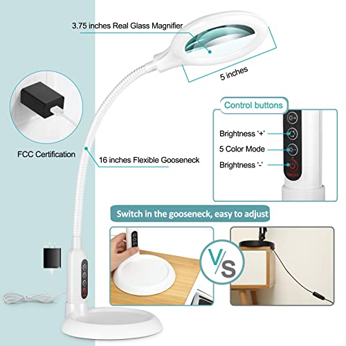 5X Magnifying Glass with Light and Clamp, Flexible Gooseneck LED Desk Lamp F463287