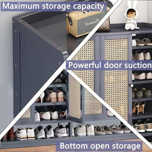 Grey 8 Tier Bamboo Shoe Cabinet with Doors O145