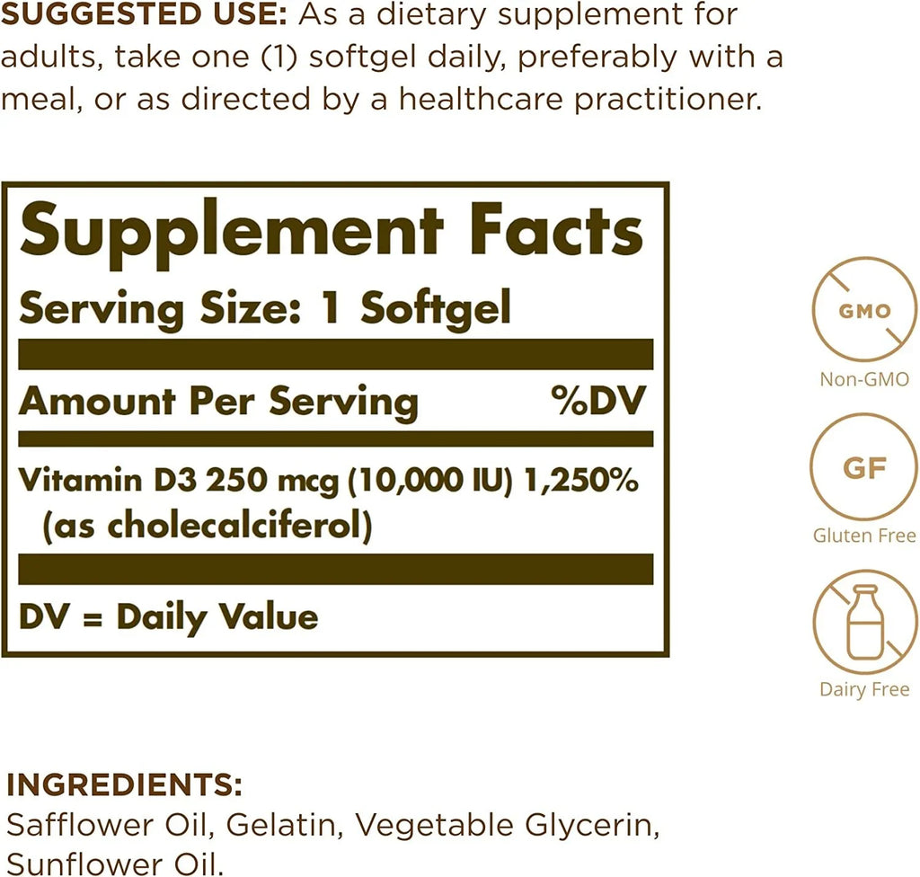 Vitamin D3 Cholecalciferol 250 MCG 10,000 IU 120 Count Pack of 2 U78768