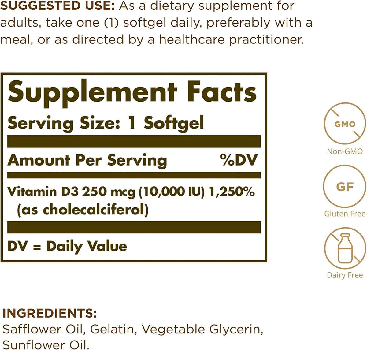 Vitamin D3 Cholecalciferol 250 MCG 10,000 IU 120 Count Pack of 2 U78768