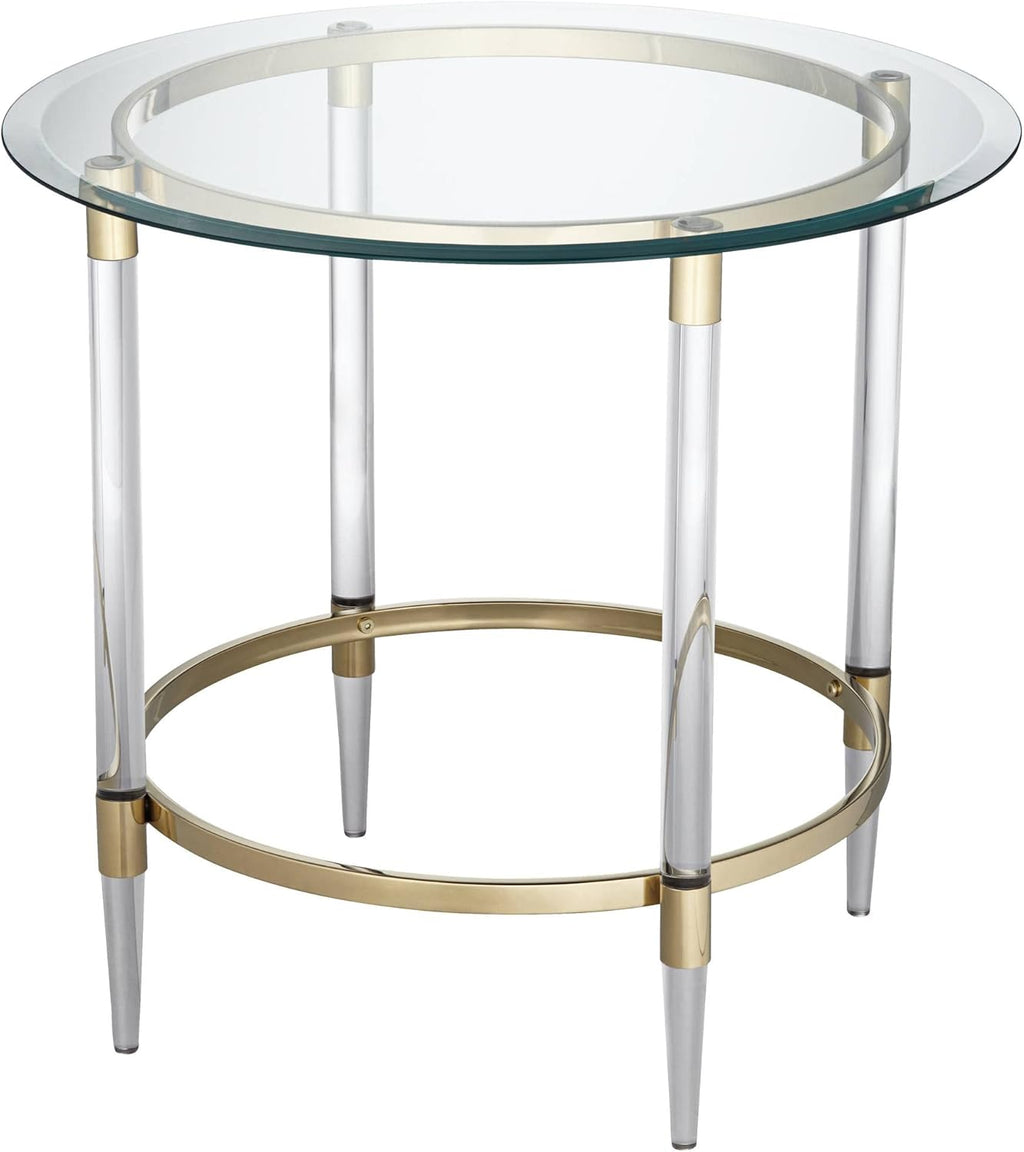 Clear Glass Round Side Table with Gold Rings P71112