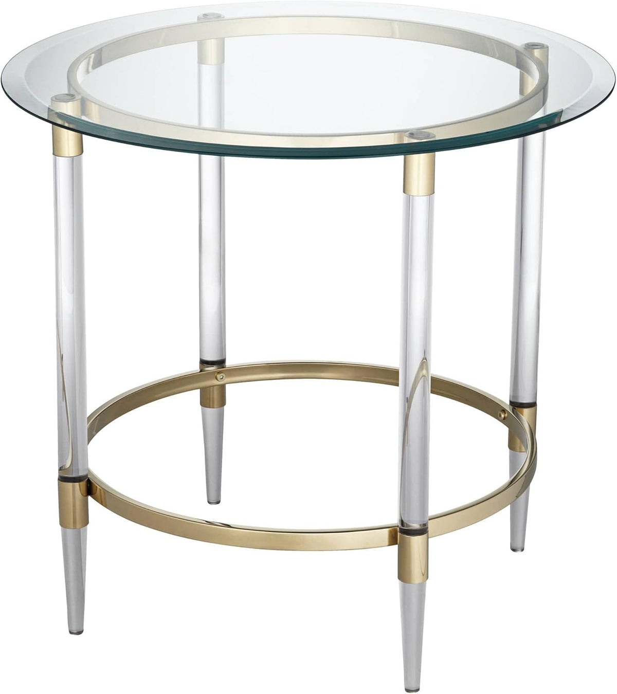 Clear Glass Round Side Table with Gold Rings P71112
