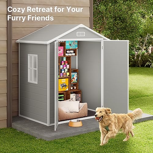 Grey & White 5x3 FT Outdoor Resin Storage Shed with Floor and Lockable Door S864