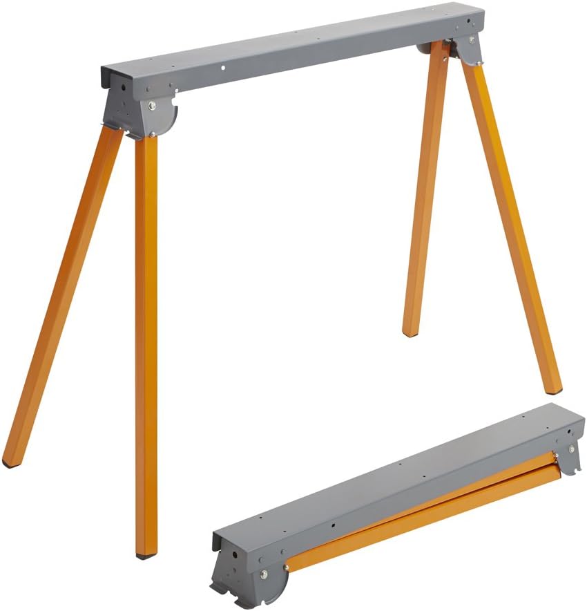 Orange Steel Folding Sawhorse Pair, 33-Inch Tall, 1000lb Capacity W96577