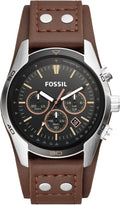 Silver Stainless Steel and Leather Chronograph Watch F91574