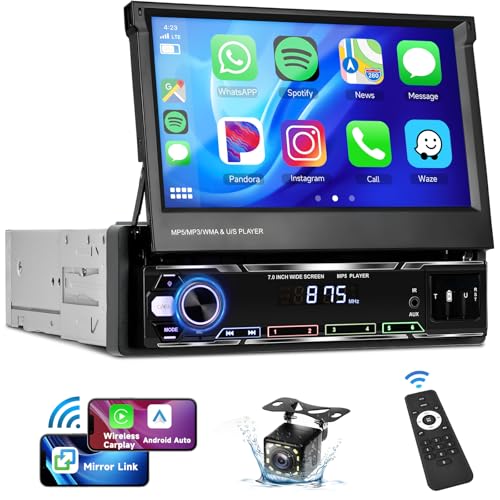 7" Flip Out Touchscreen Car Stereo with Wireless Carplay Android Auto Bluetooth AM/FM USB N5612