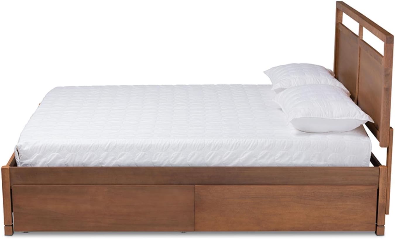 Walnut Brown Finished Wood Full Size 4-Drawer Platform Storage Bed W256