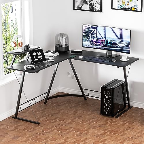 Black L Shaped Gaming Desk with Metal Frame B6460