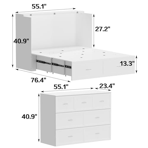 Queen Size White Murphy Bed with 1 Drawer E2995