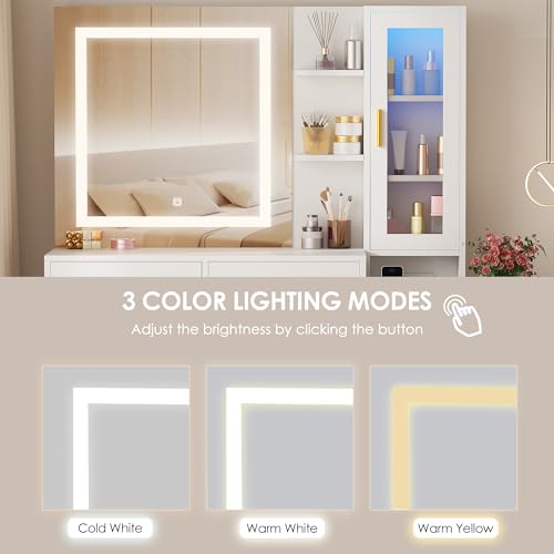 White 51.8" Makeup Vanity Desk with Mirror and Lights 8 Drawers Z79743