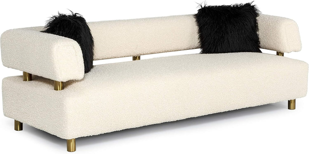 Beige Polyester Fabric Upholstered Sofa with Brushed Gold Stainless Steel Legs J5353