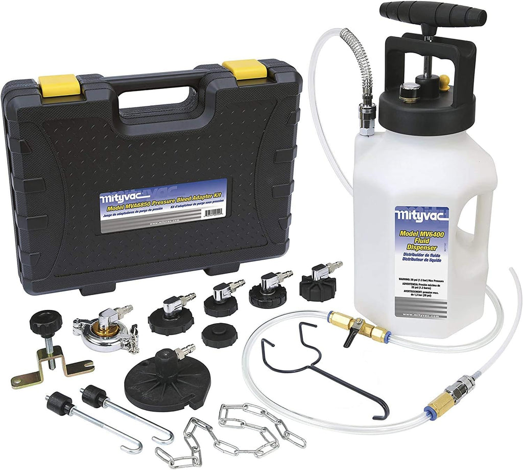 Professional Hydraulic Brake and Clutch Pressure Bleeding System with 7 Master Cylinder Adapters and Storage Case D128
