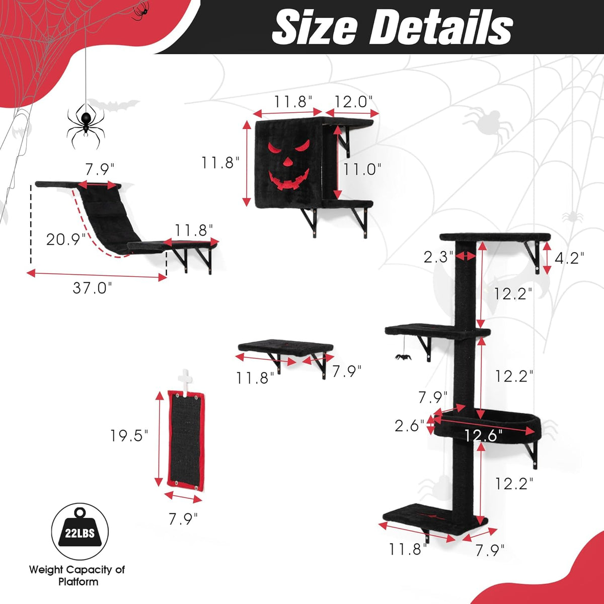 5-Piece Cat Wall Furniture Set with Shelves, Scratcher, Bridge & Perch L265848