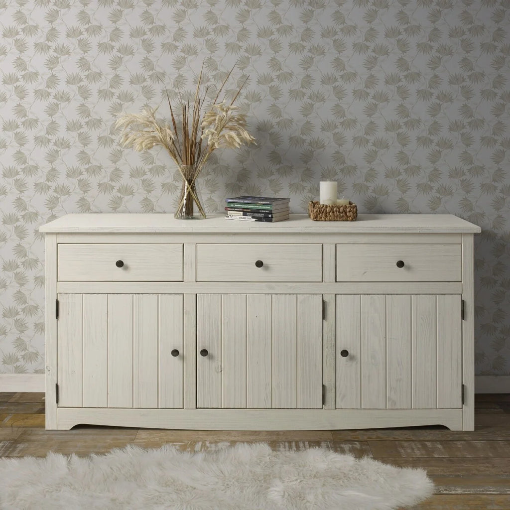 White Distressed Wood Buffet Sideboard O856