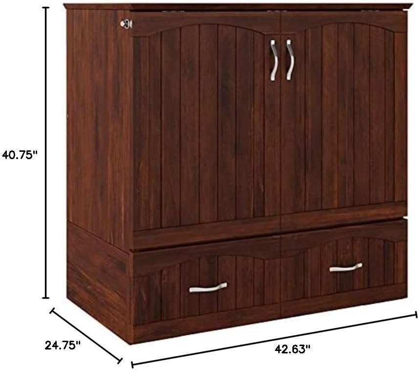 Twin XL Size Murphy Bed in Walnut Wood with Storage Z28201
