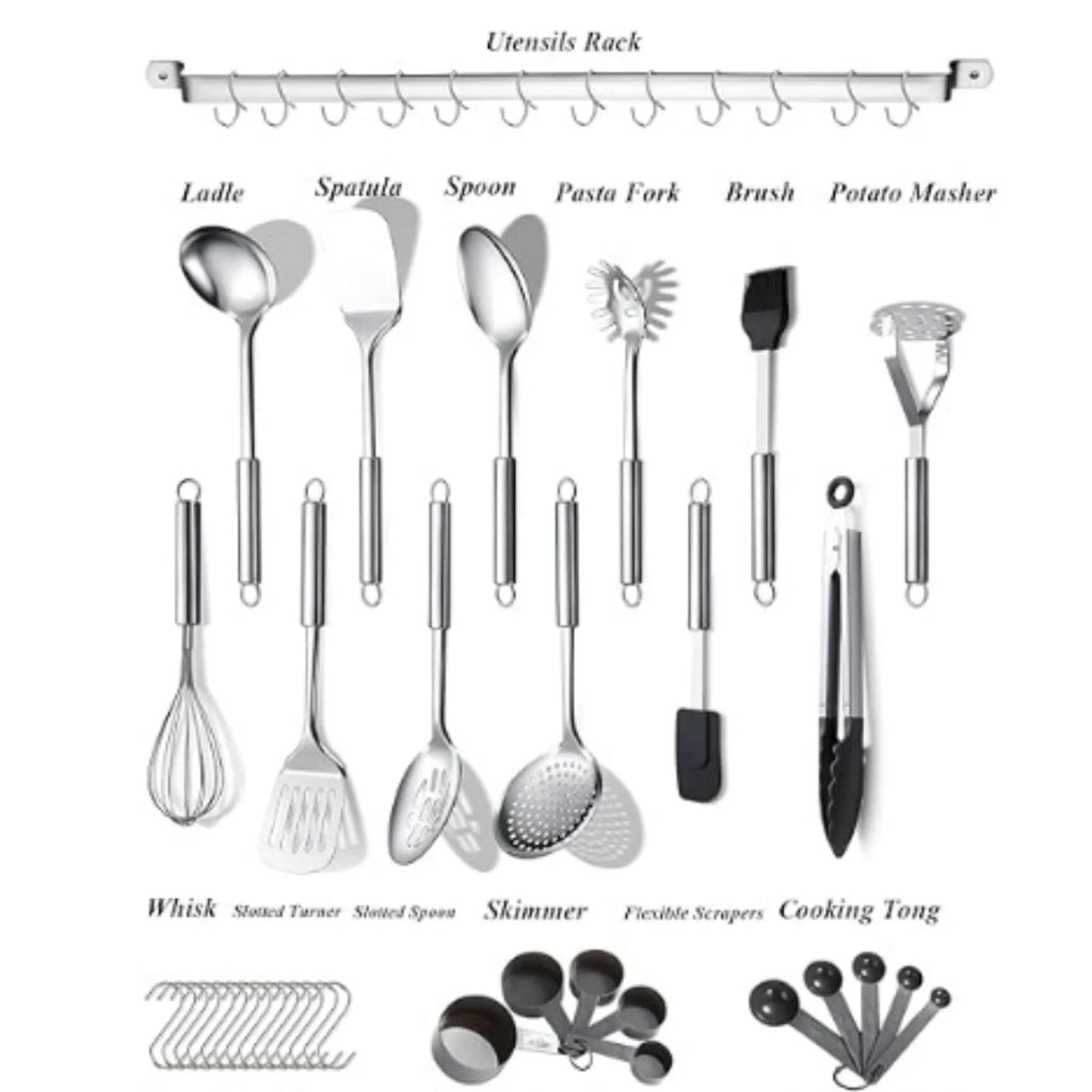 38 Piece Stainless Steel Kitchen Utensil Set with Utensil Holder Rack O939331