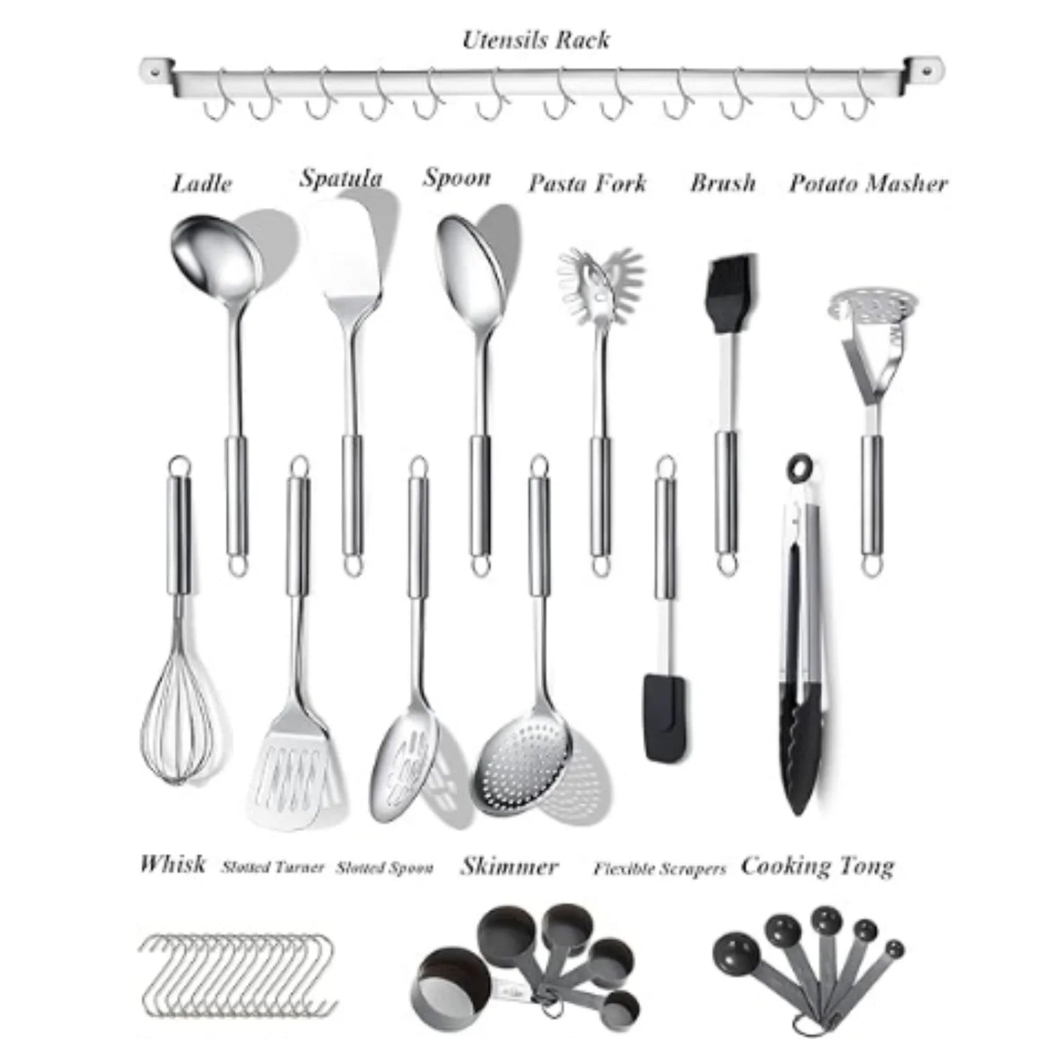 38 Piece Stainless Steel Kitchen Utensil Set with Utensil Holder Rack O939331